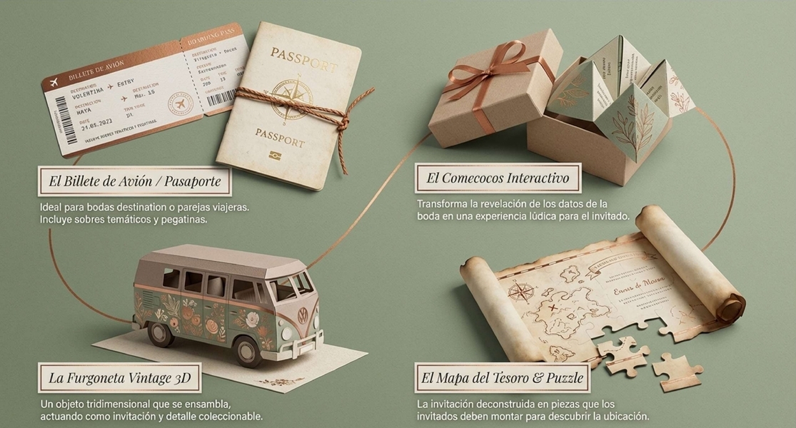 Invitaciones originales para bodas 2026: ideas creativas y formatos disruptivos